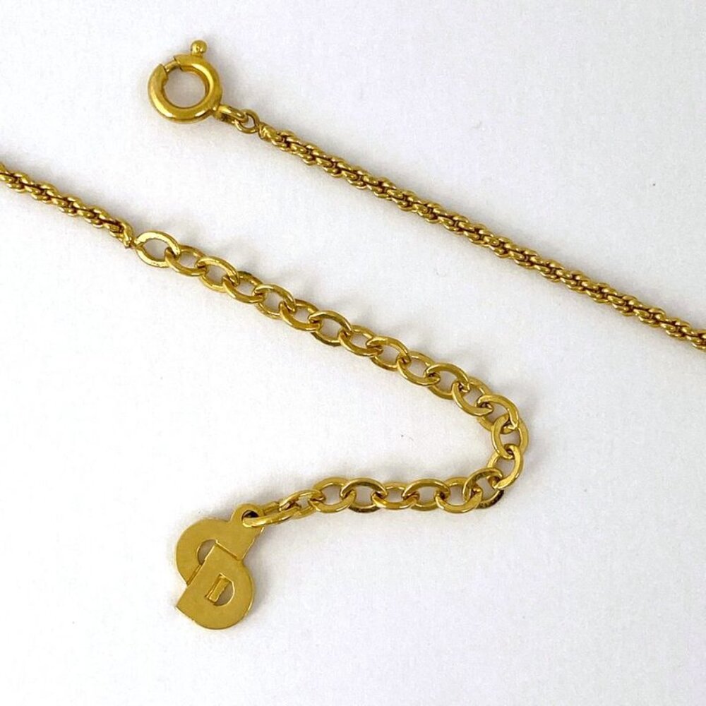 Christian Dior Logo Rhinestone Necklace CD Pendant Necklace GP - Picture 3 of 5